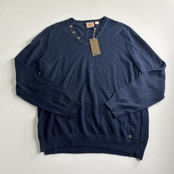 Hugo Boss Orange 100% Linen Sweater Mens Size XXL Blue Preppy Long‎ Sleeve - Picture 1 of 10